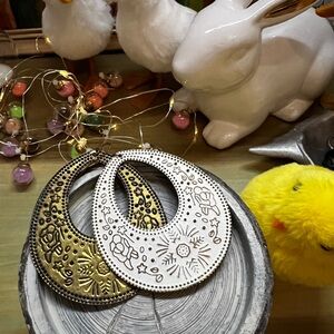 Vintage Silver and White Crescent Drop Earrings